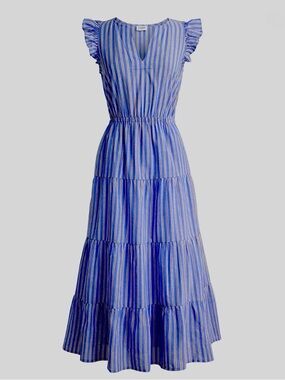 J. Crew ruffle sleeve, striped, tiered midi/maxi dress